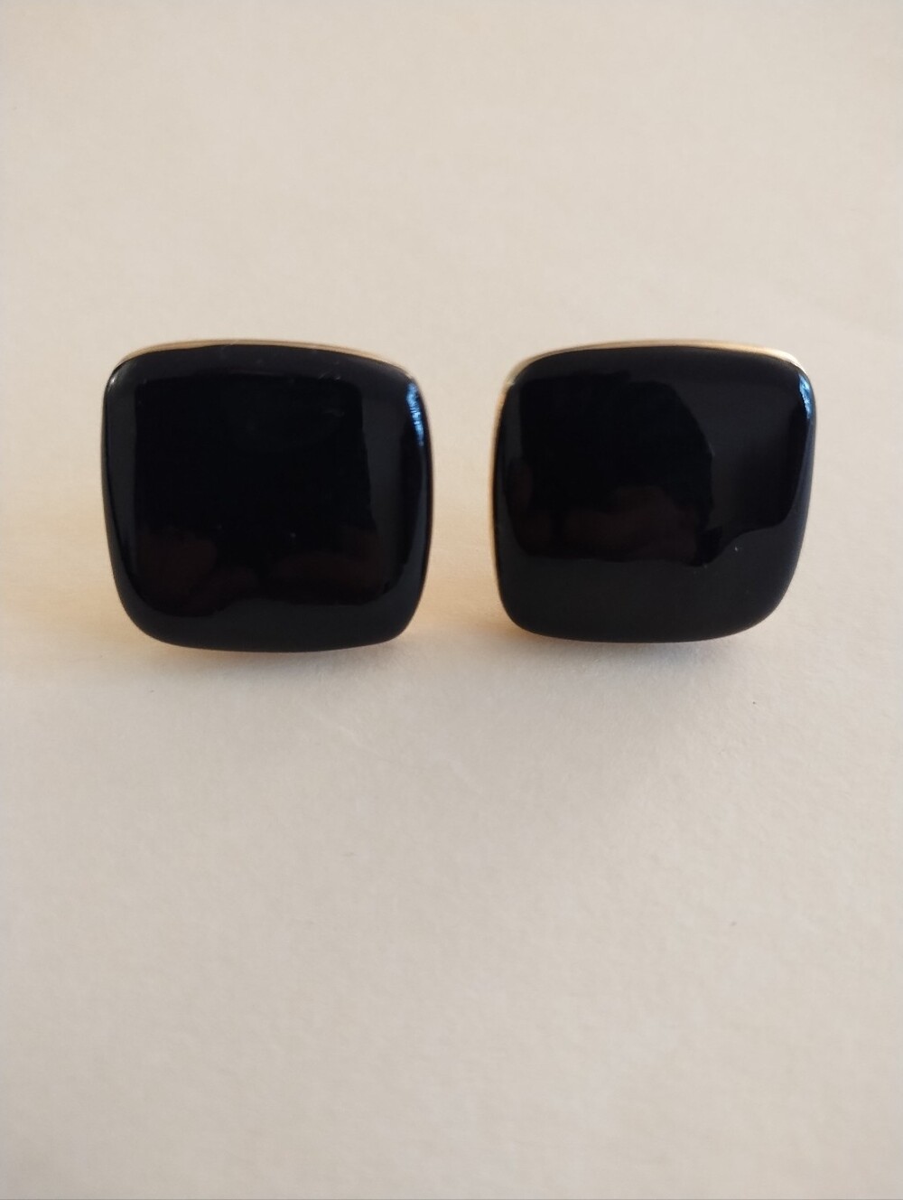 Vintage Black Square Clip-On Earrings - Costume Jewelry